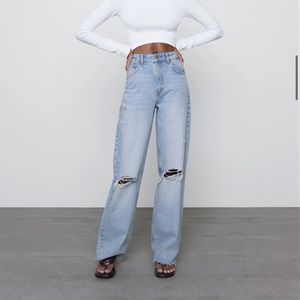zara ripped wide leg jeans
